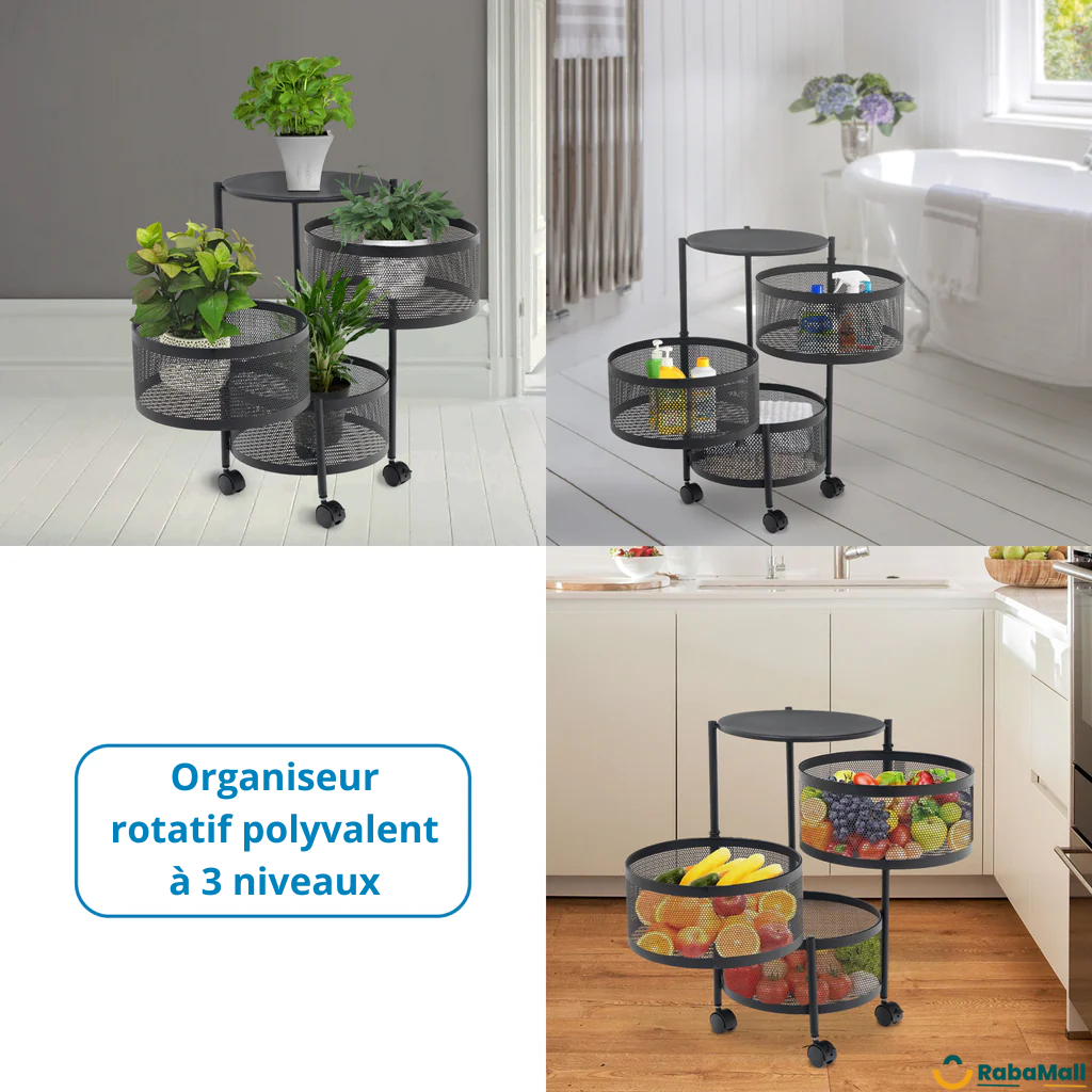Étagère rotative multifonctionnelle à 3 niveaux
